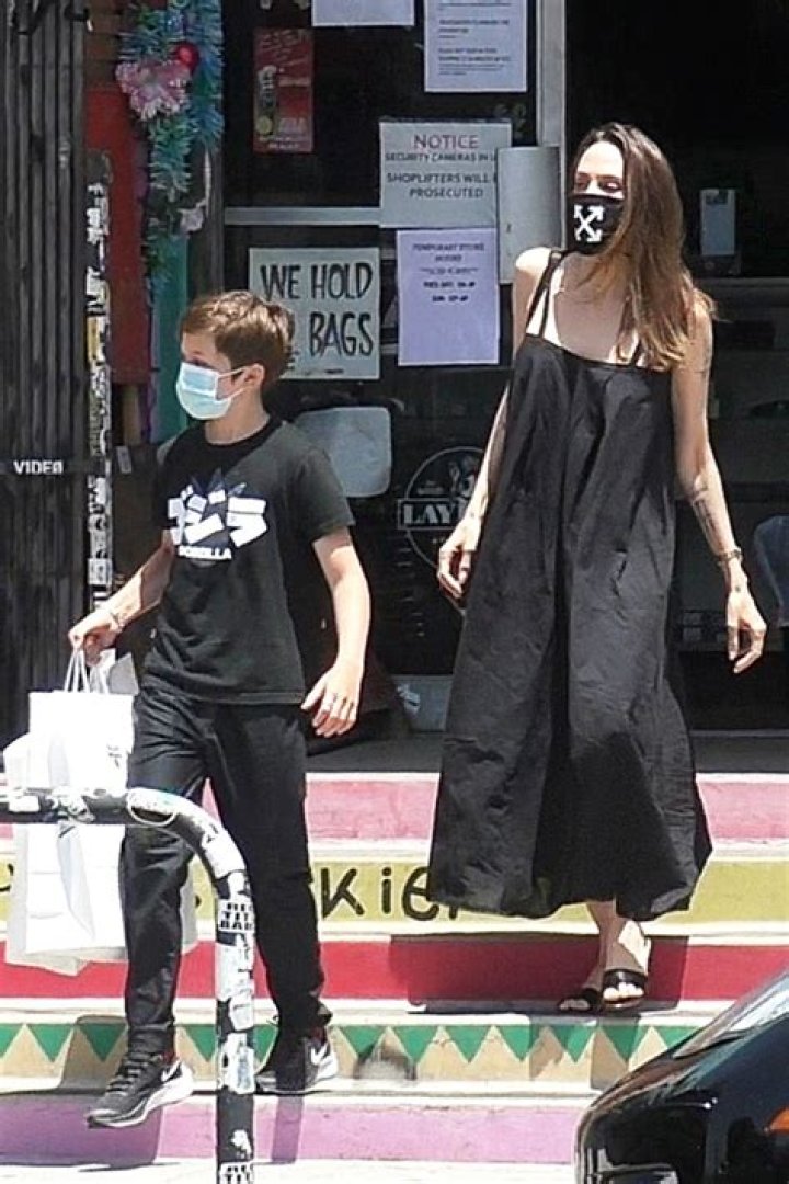 Angelina Jolie & Son Knox, 12, Match In Black During Shopping Date In LA — See Pics