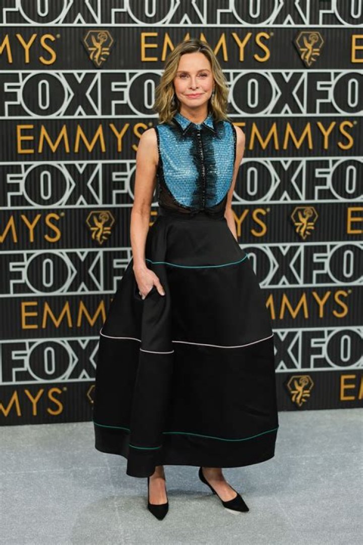 Calista Flockhart Looks Chic in Black & Blue Collared Dress at the Emmys