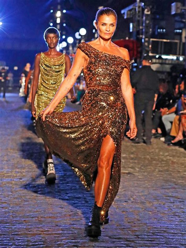Helena Christensen, 53, Sparkles In A Gold Dress As She Models At ‘Vogue’s’ NYFW Show