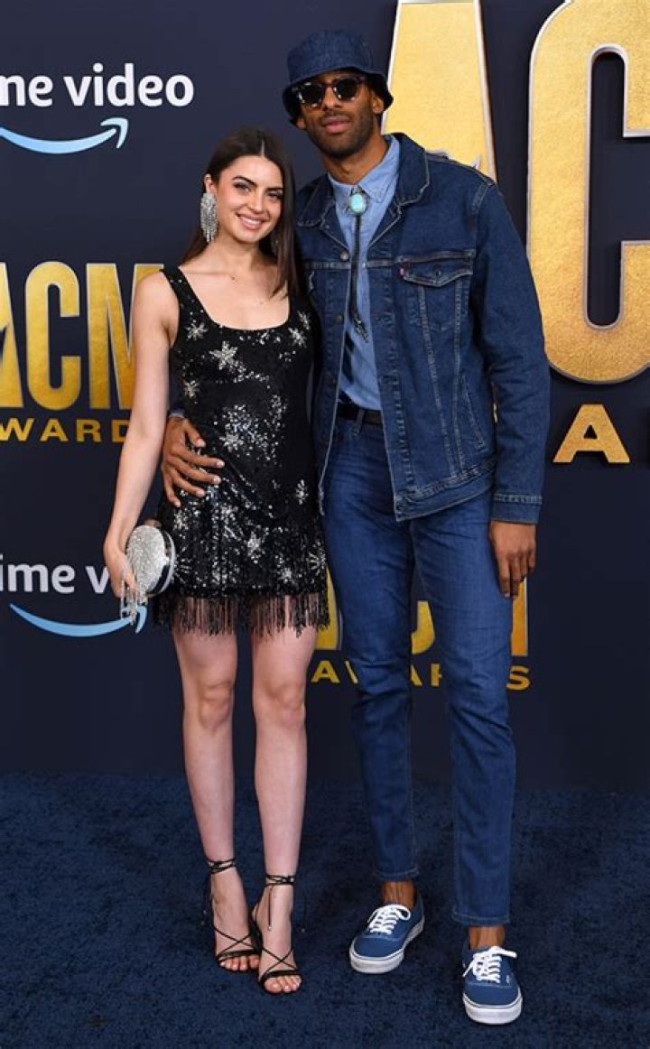 Rachael Kirkconnell Sparkles In Mini Dress As Matt James Rocks Double Denim At ACMs