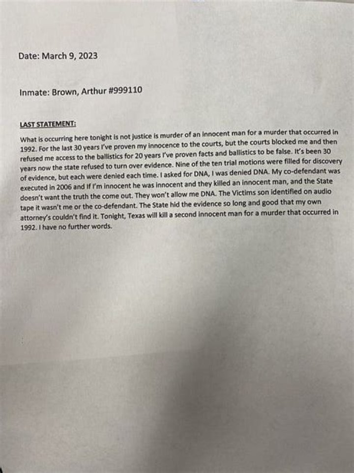 
What was Arthur Brown Jr. accused of? Texas executes second death row inmate in one week 